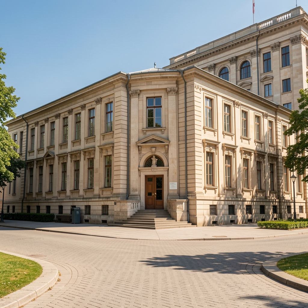 Застава Европске уније испред зграде институције у Брислу на сунчаном дану